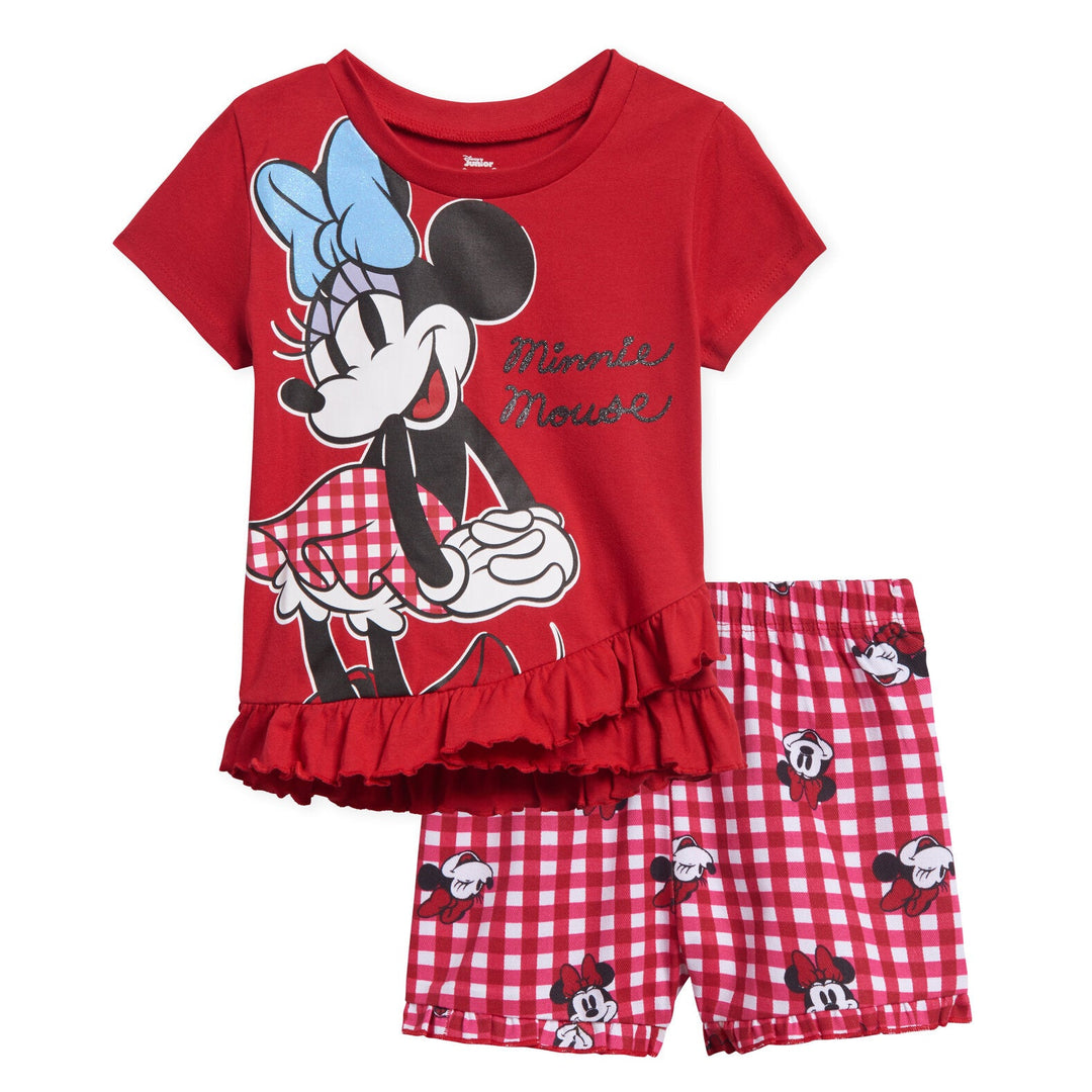 Disney Minnie Mouse Crossover T-Shirt and Bike Shorts Twill Outfit Set - imagikids