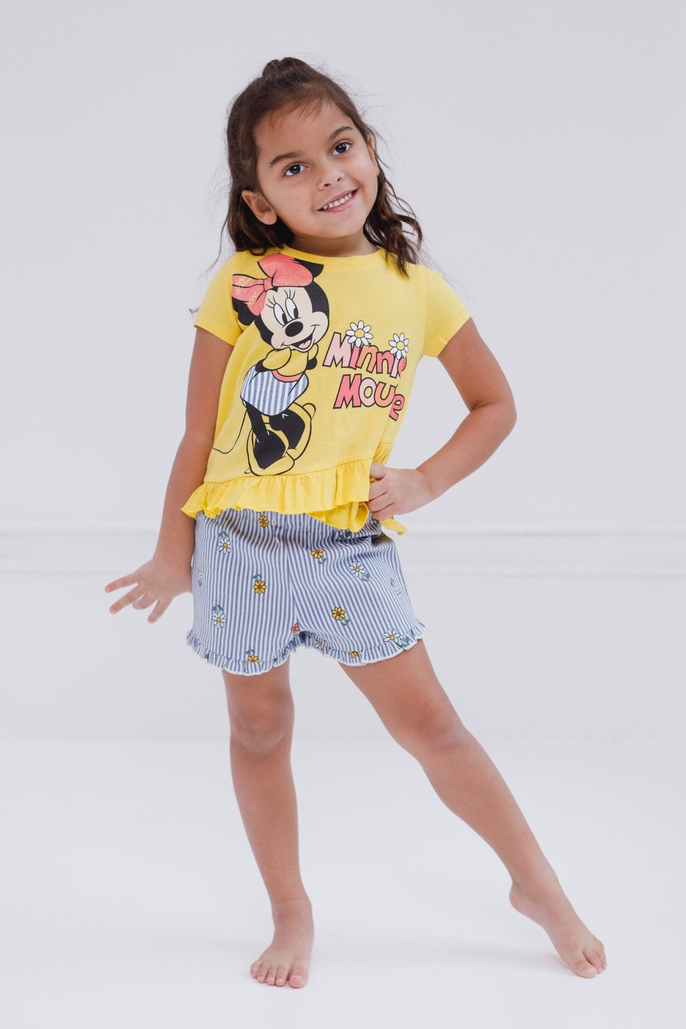 Disney Minnie Mouse Crossover T-Shirt and Chambray Shorts Outfit Set - imagikids