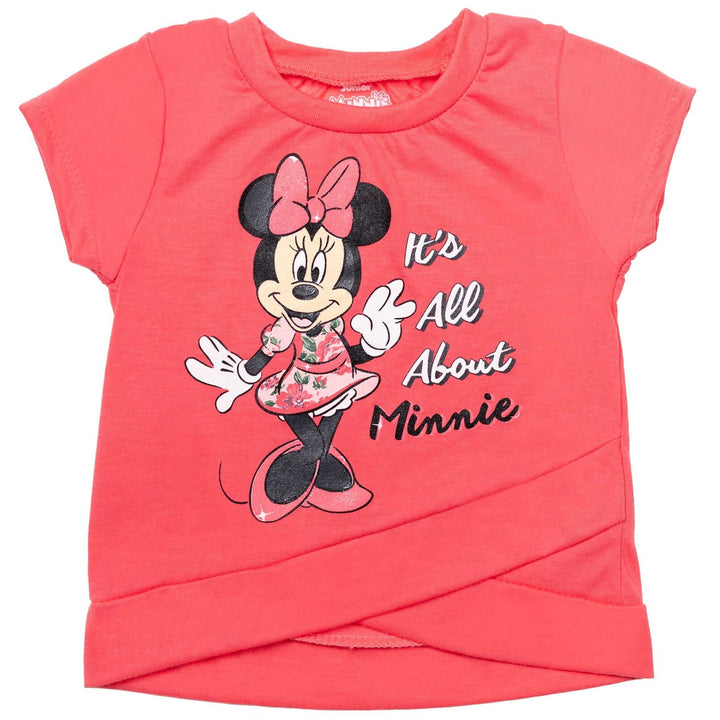 Disney Minnie Mouse Crossover T-Shirt Bike Shorts and Scrunchie 3 Piece Outfit Set - imagikids