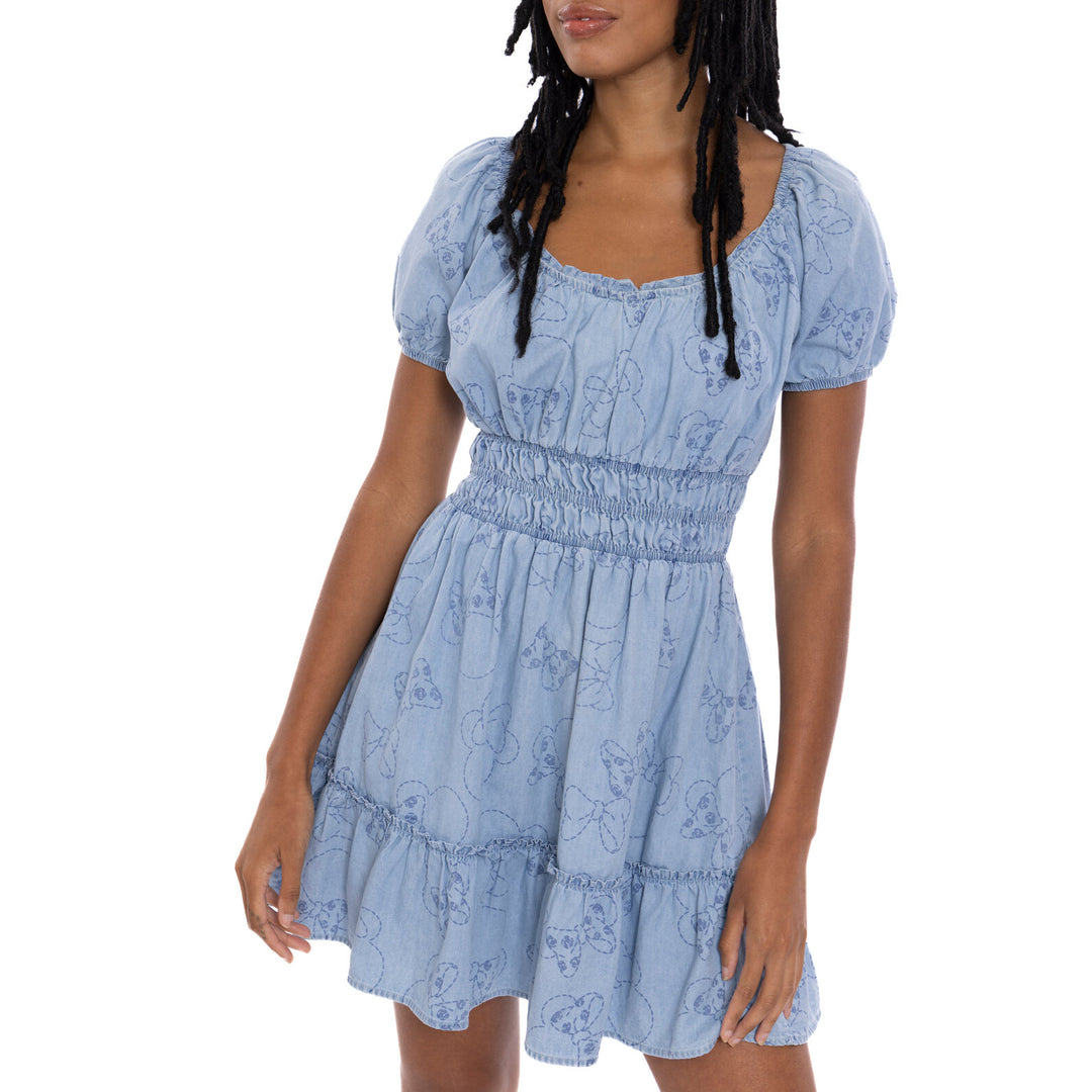 Disney Minnie Mouse Denim Smocked V-neck Dress Adult Disney Minnie Mouse Denim Smocked V-neck Dress Adult
