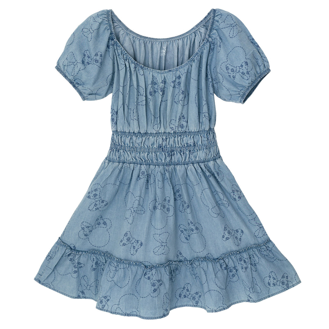 Disney Minnie Mouse Denim Smocked V-neck Dress Adult Disney Minnie Mouse Denim Smocked V-neck Dress Adult