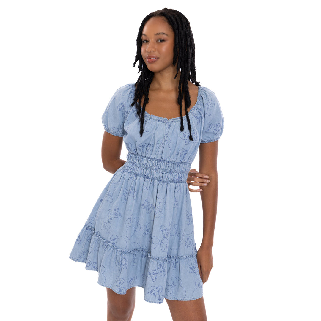 Disney Minnie Mouse Denim Smocked V-neck Dress Adult Disney Minnie Mouse Denim Smocked V-neck Dress Adult