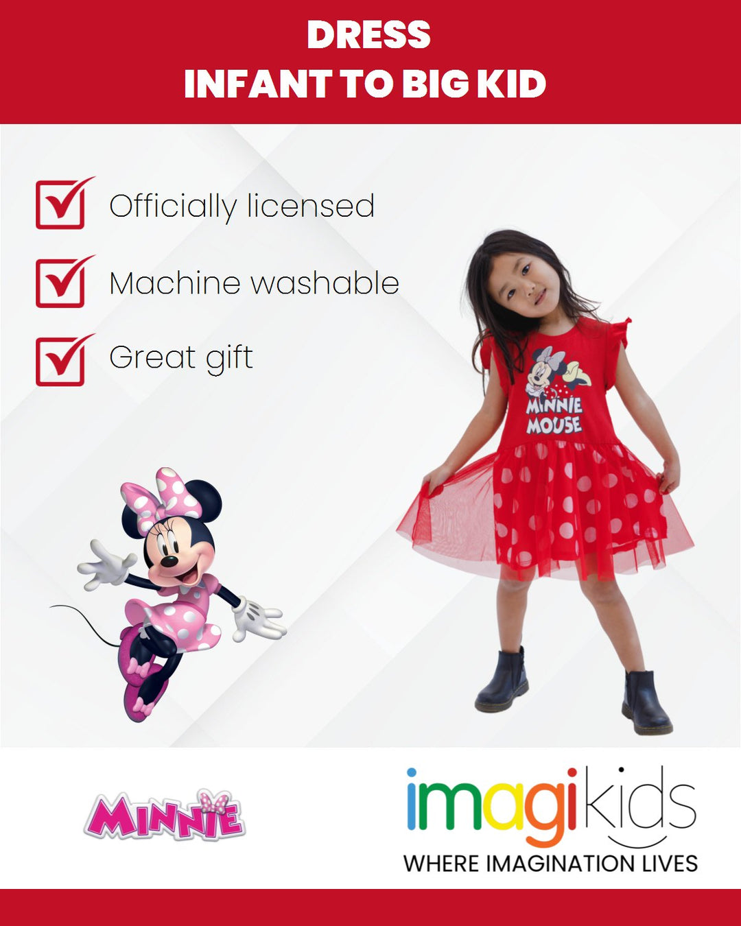 Disney Minnie Mouse Toddler Girls Dress Toddler to Big Kid Disney Minnie Mouse Toddler Girls Dress Toddler to Big Kid