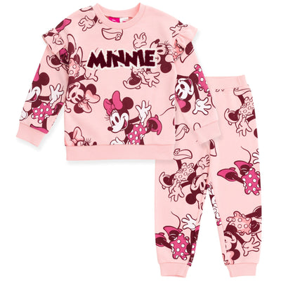 Disney Minnie Mouse Fleece Drop Shoulder Sweatshirt and Jogger Pants Outfit Set - imagikids