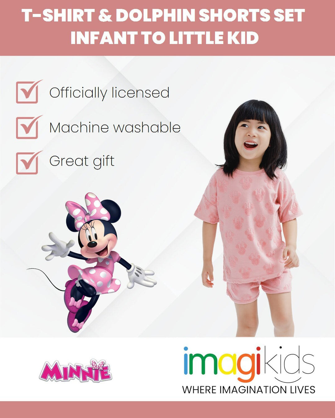 Disney Minnie Mouse French Terry Drop Shoulder T-Shirt and Dolphin Shorts Outfit Set