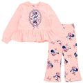 Disney Minnie Mouse Girls Fleece Pullover Peplum Sweatshirt and Ribbed Flare Leggings Outfit Set Toddler to Big Kid