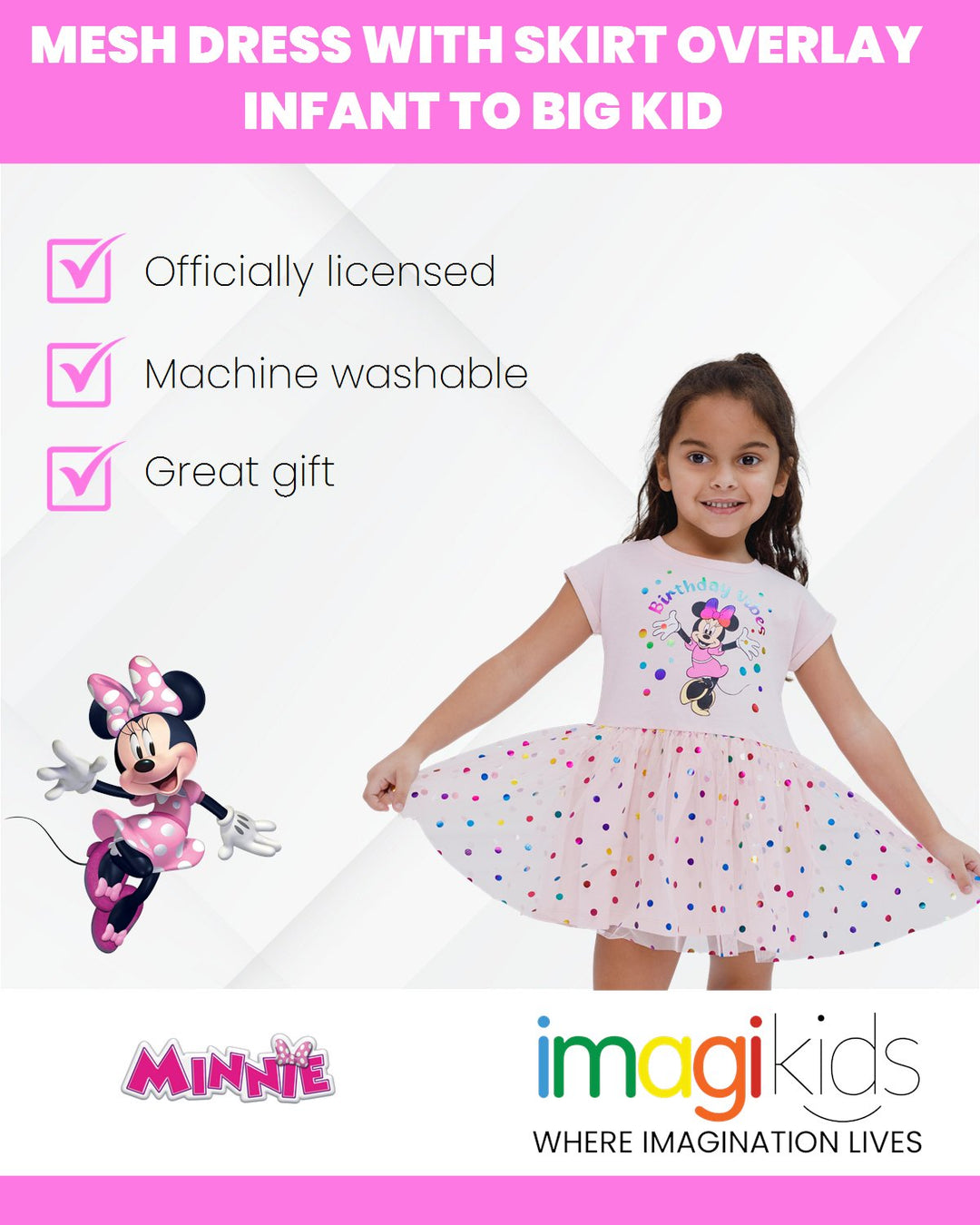 Disney Minnie Mouse Mesh Dress With Skirt Overlay - imagikids