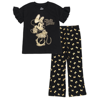 Disney Minnie Mouse Metallic Print T-Shirt and Flare Pants Outfit Set - imagikids