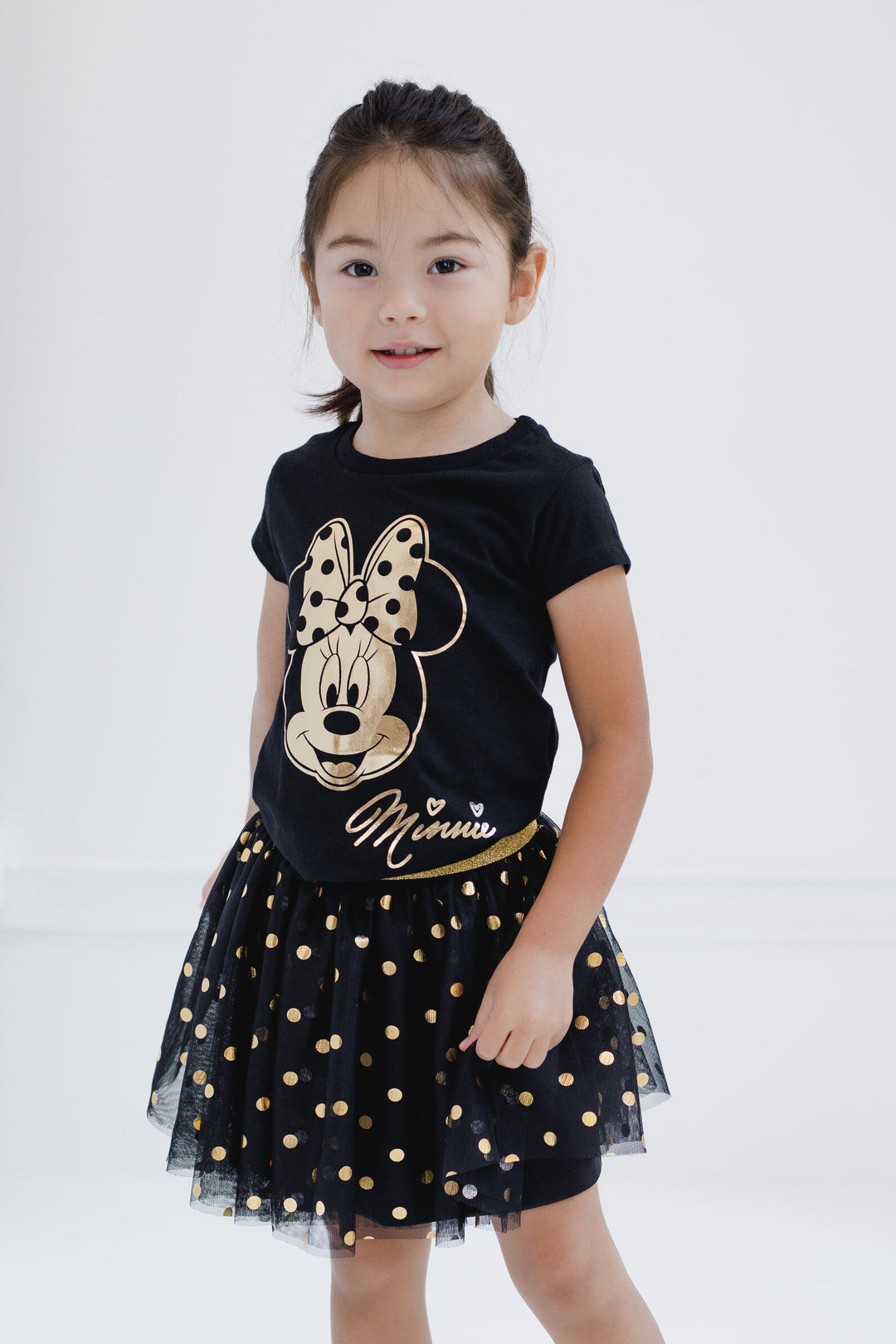 Disney Minnie Mouse Metallic Print T-Shirt and Tulle Mesh and Skirt