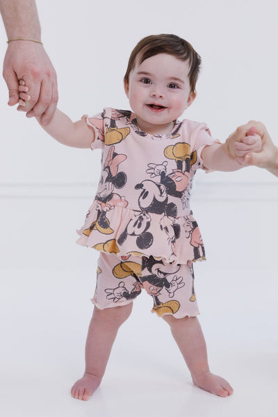Disney Minnie Mouse Peplum T-Shirt and Bike Shorts Outfit Set - imagikids