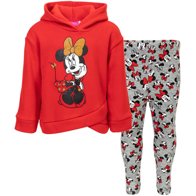 Disney Minnie Mouse Pullover Crossover Fleece Hoodie and Leggings Outfit Set
