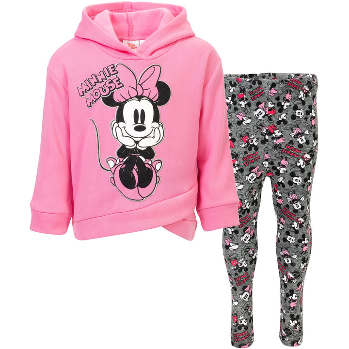 Disney Minnie Mouse Pullover Crossover Fleece Hoodie and Leggings Outfit Set