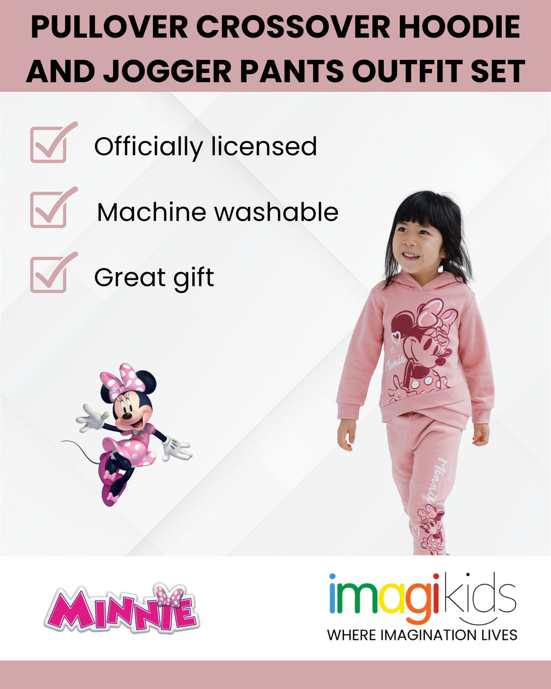 Disney Minnie Mouse Pullover Crossover Hoodie and Jogger Pants Outfit Set