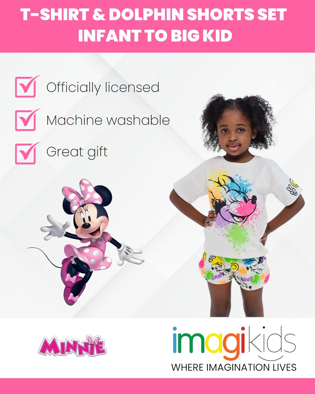 Disney Minnie Mouse T - Shirt and Dolphin French Terry Shorts Outfit Set - imagikids