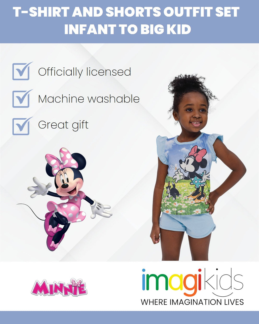 Disney Minnie Mouse T - Shirt and French Terry Shorts Outfit Set - imagikids