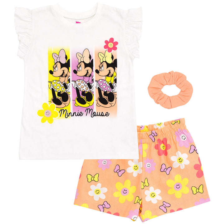 Disney Minnie Mouse Tank Top French Terry Shorts and Scrunchie 3 Piece Outfit Set