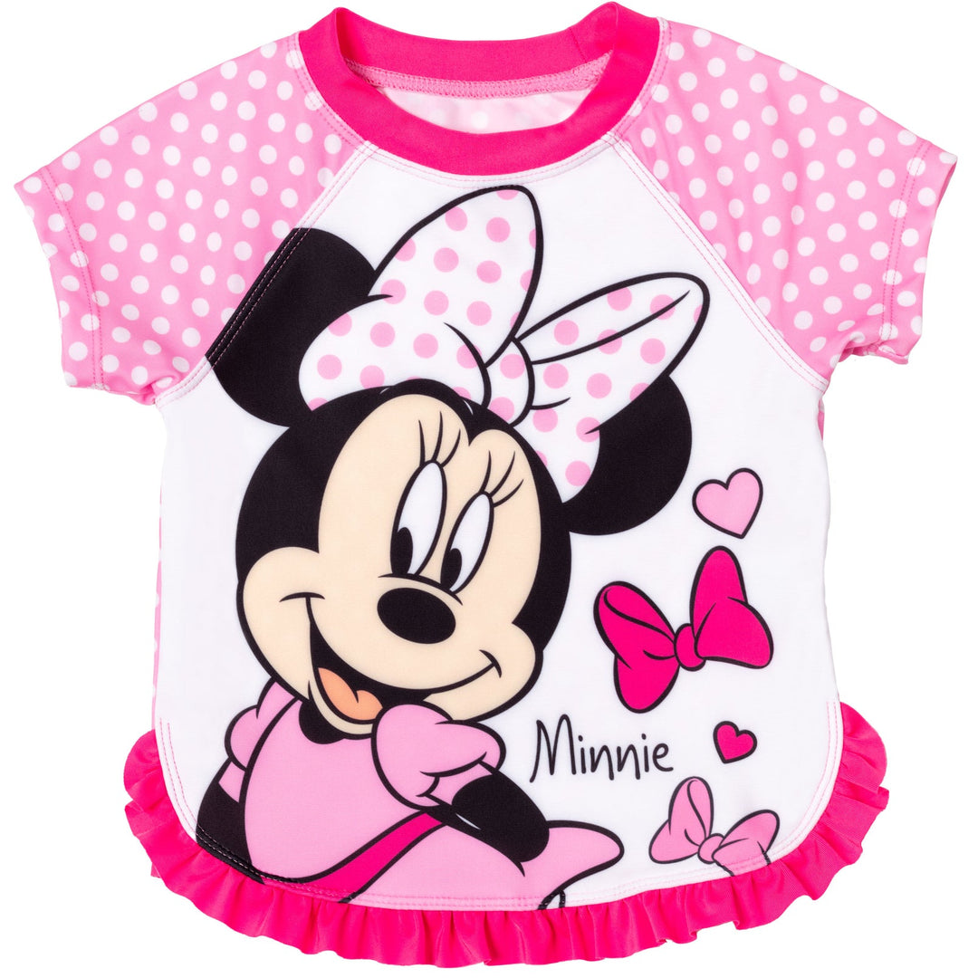 Disney Minnie Mouse UPF 50+ One Piece Bathing Suit Bikini Top Rash Guard Swim Skirt Modest Swimsuit Bottom 5 Set - imagikids