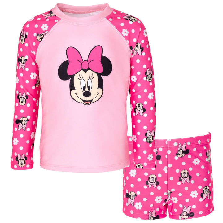 Disney Minnie Mouse UPF 50+ Rash Guard Swim Shorts Swimsuit Set - imagikids