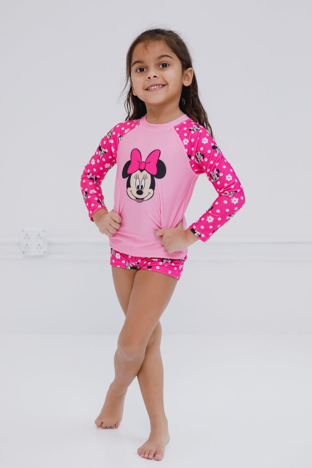 Disney Minnie Mouse UPF 50+ Rash Guard Swim Shorts Swimsuit Set - imagikids