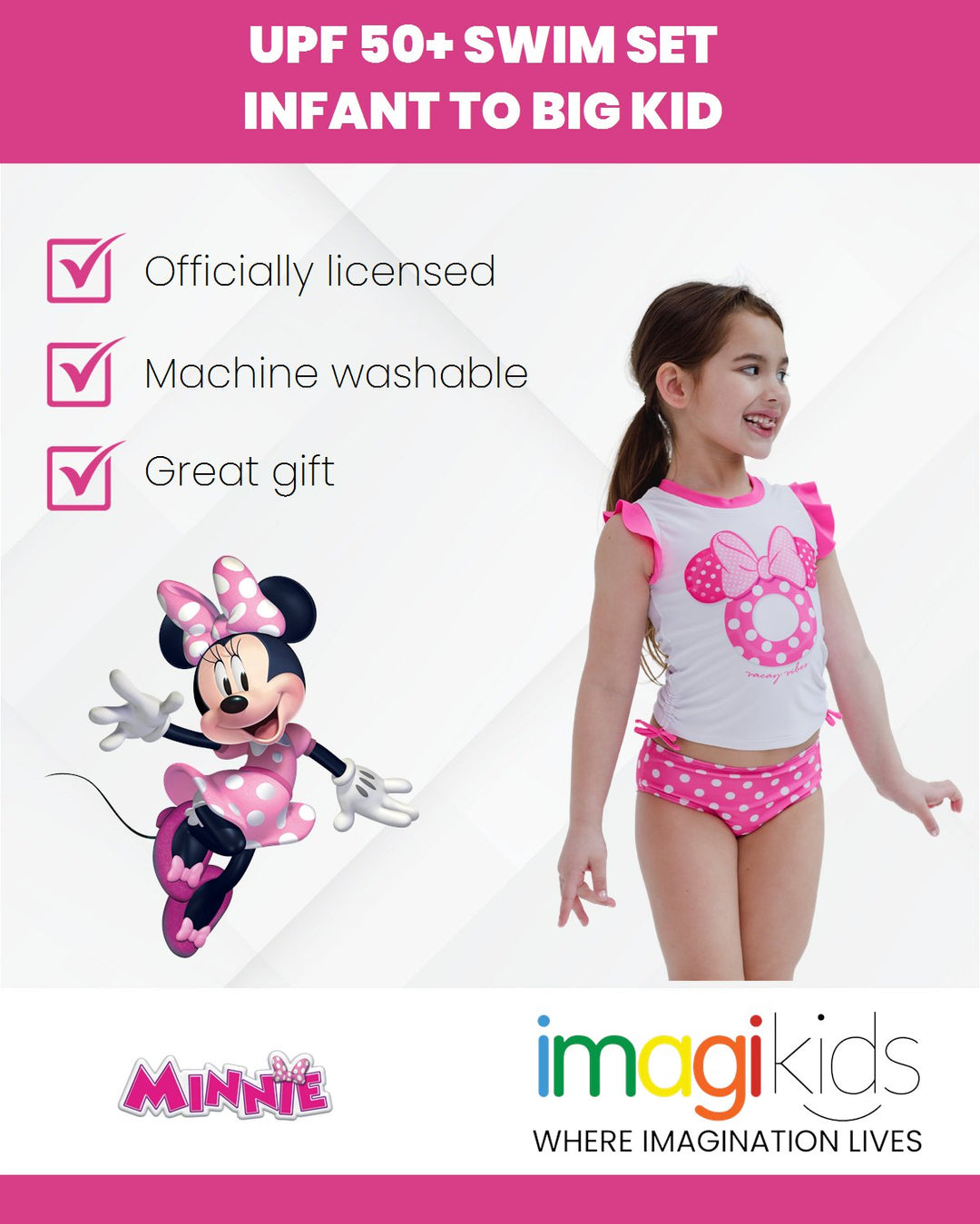 Disney Minnie Mouse UPF 50+ Tankini Top Bikini Bottom Swim Set - imagikids