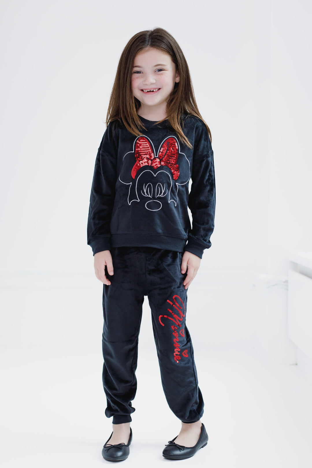 Disney Minnie Mouse Velour Drop Shoulder Sweatshirt and Jogger Pants Outfit Set