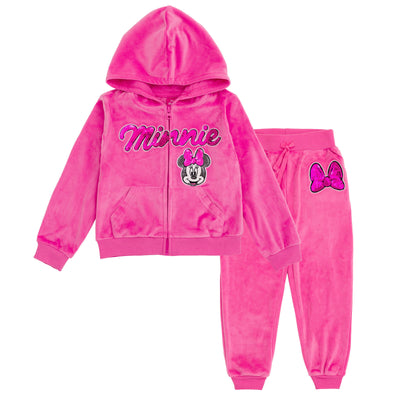 Disney Minnie Mouse Velour Zip Up Hoodie and Jogger Pants Outfit Set