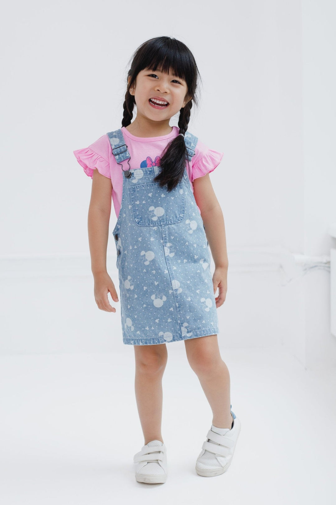 Disney Minnie Mouse Vintage Wash Denim Overall Dress and T-Shirt Outfit Set 6
