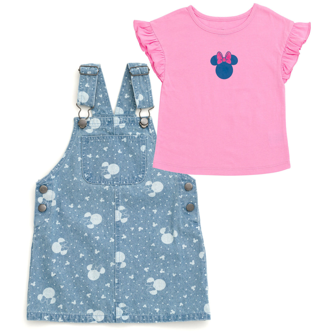 Disney Minnie Mouse Vintage Wash Denim Overall Dress and T-Shirt Outfit Set Infant to Little Kid Disney Minnie Mouse Vintage Wash Denim Overall Dress and T-Shirt Outfit Set Infant to Little Kid