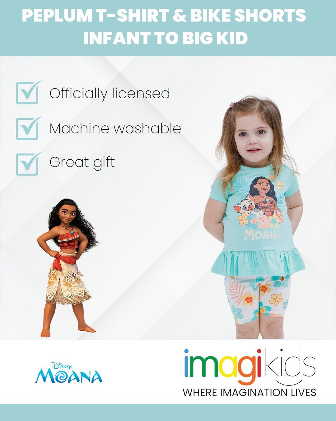 Disney Moana Peplum T-Shirt and Bike Shorts Outfit Set - imagikids