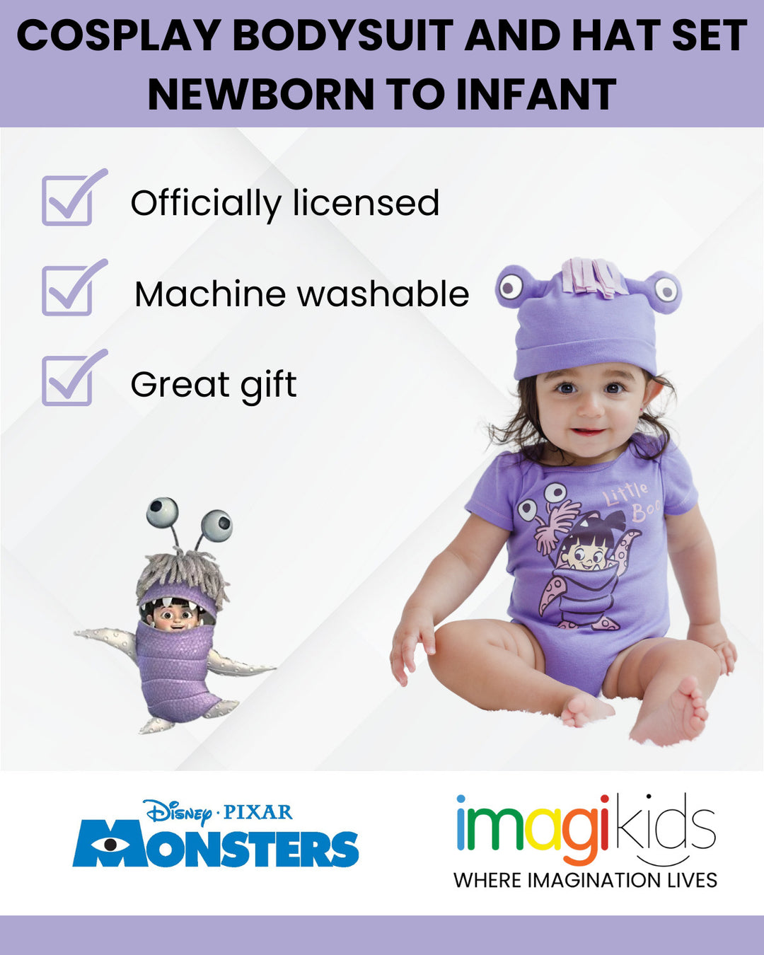 monsters inc boo onesie Monsters Inc. Baby Girls Boo Cosplay Bodysuit and Hat Set