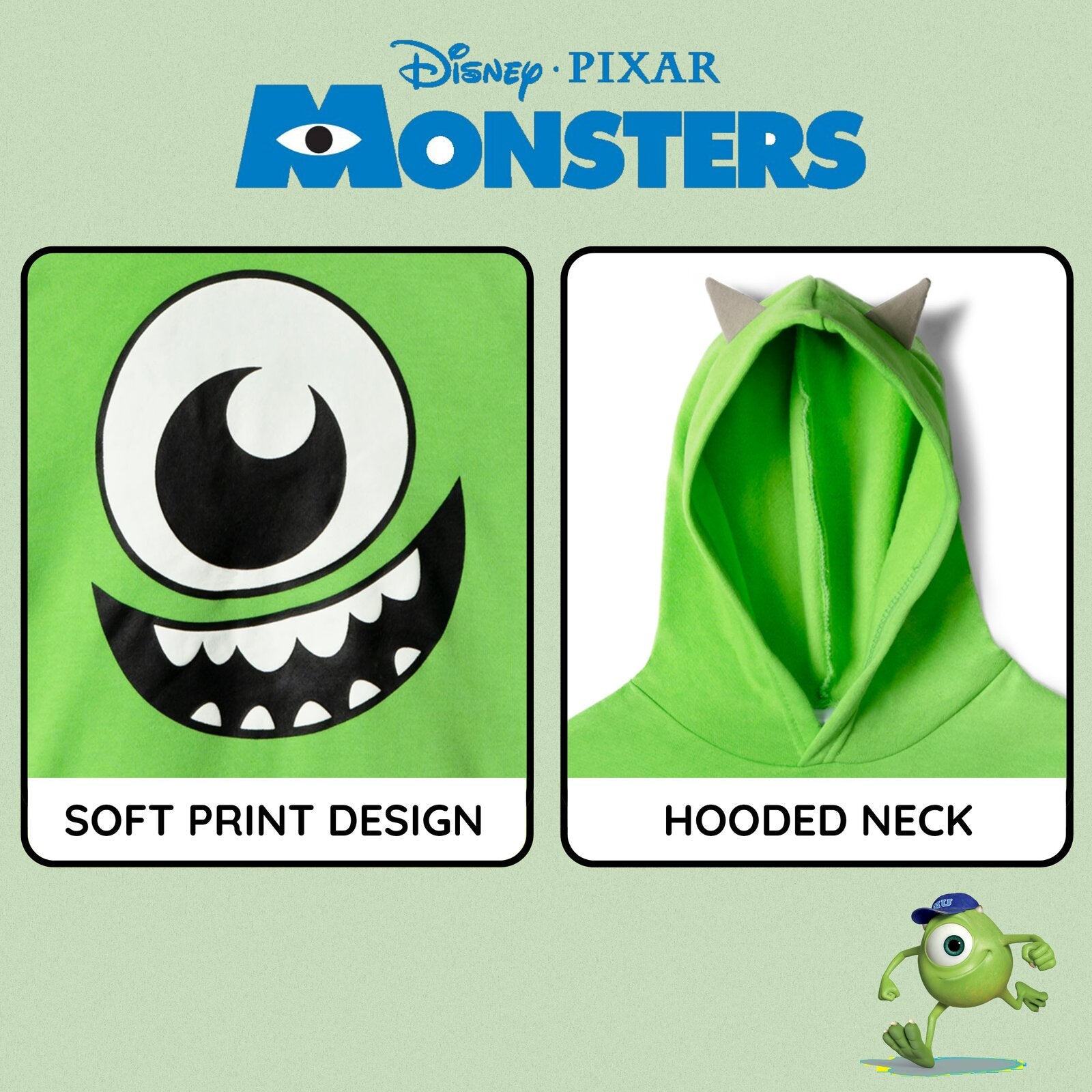 monsters inc fleece material Monsters Inc. Pixar Mike Wazowski Fleece Pullover Hoodie 6-6X / Mike Wazowski