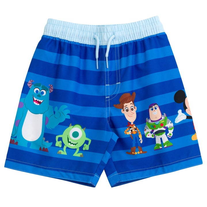 Disney Pixar D100 Toy Story Monsters Inc. Mickey Mouse Buzz Lightyear Rash Guard and Swim Trunks Outfit