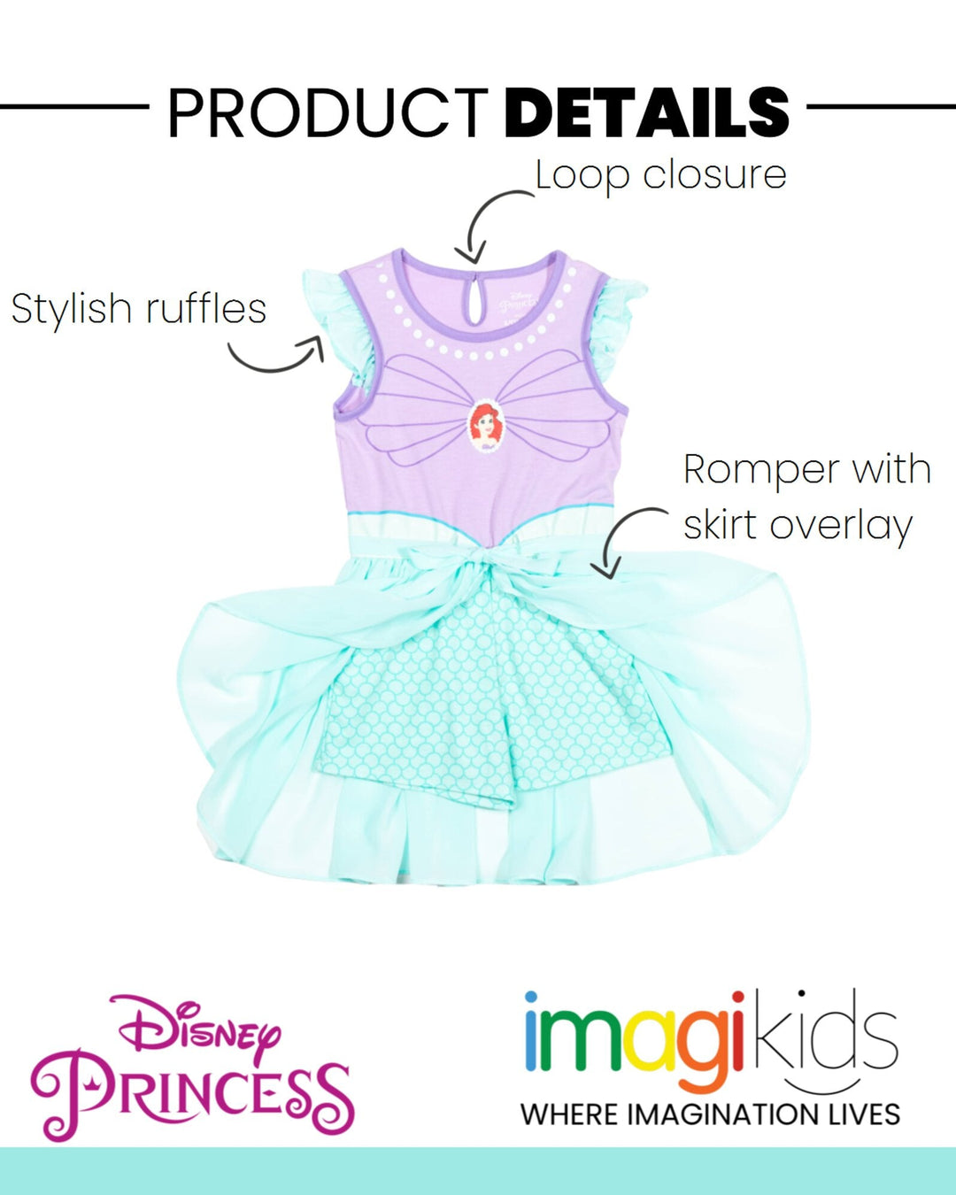 Disney Princess Ariel Romper With Skirt Overlay - imagikids