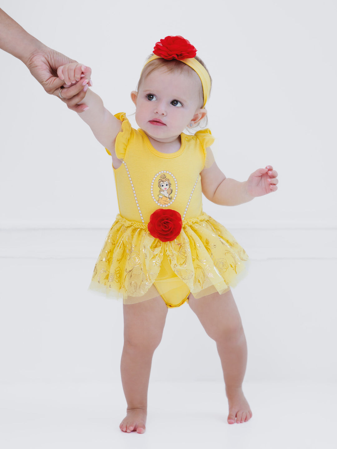 Disney Princess Belle Cosplay Bodysuit With Skirt Overlay & Headband Outfit Set Newborn to Infant Disney Princess Belle Cosplay Bodysuit With Skirt Overlay & Headband Outfit Set Newborn to Infant