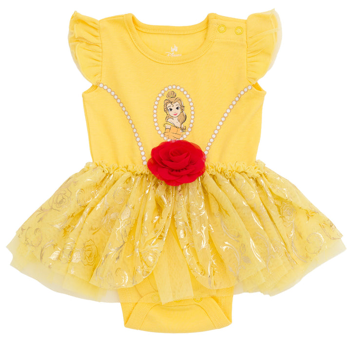 Disney Princess Belle Infant Baby Girls Cosplay Bodysuit With Skirt Overlay & Headband Outfit Set Yellow / Red Belle 24 Months