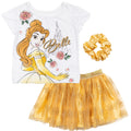 Disney Princess Belle T-Shirt Mesh Skirt and Scrunchie 3 Piece Outfit Set