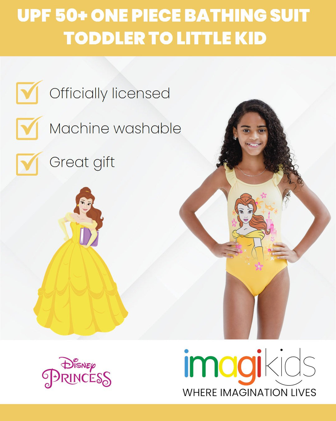 Disney Princess Belle UPF 50+ One Piece Bathing Suit - imagikids