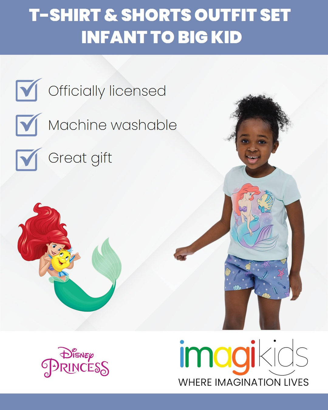 Disney Princess Princess Ariel T - Shirt and Chambray Shorts Outfit Set - imagikids