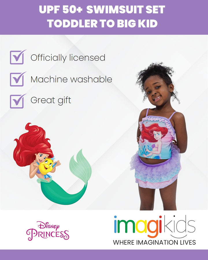 Disney Princess Princess Ariel UPF 50+ Tankini Top Bikini Bottom Swim Set - imagikids