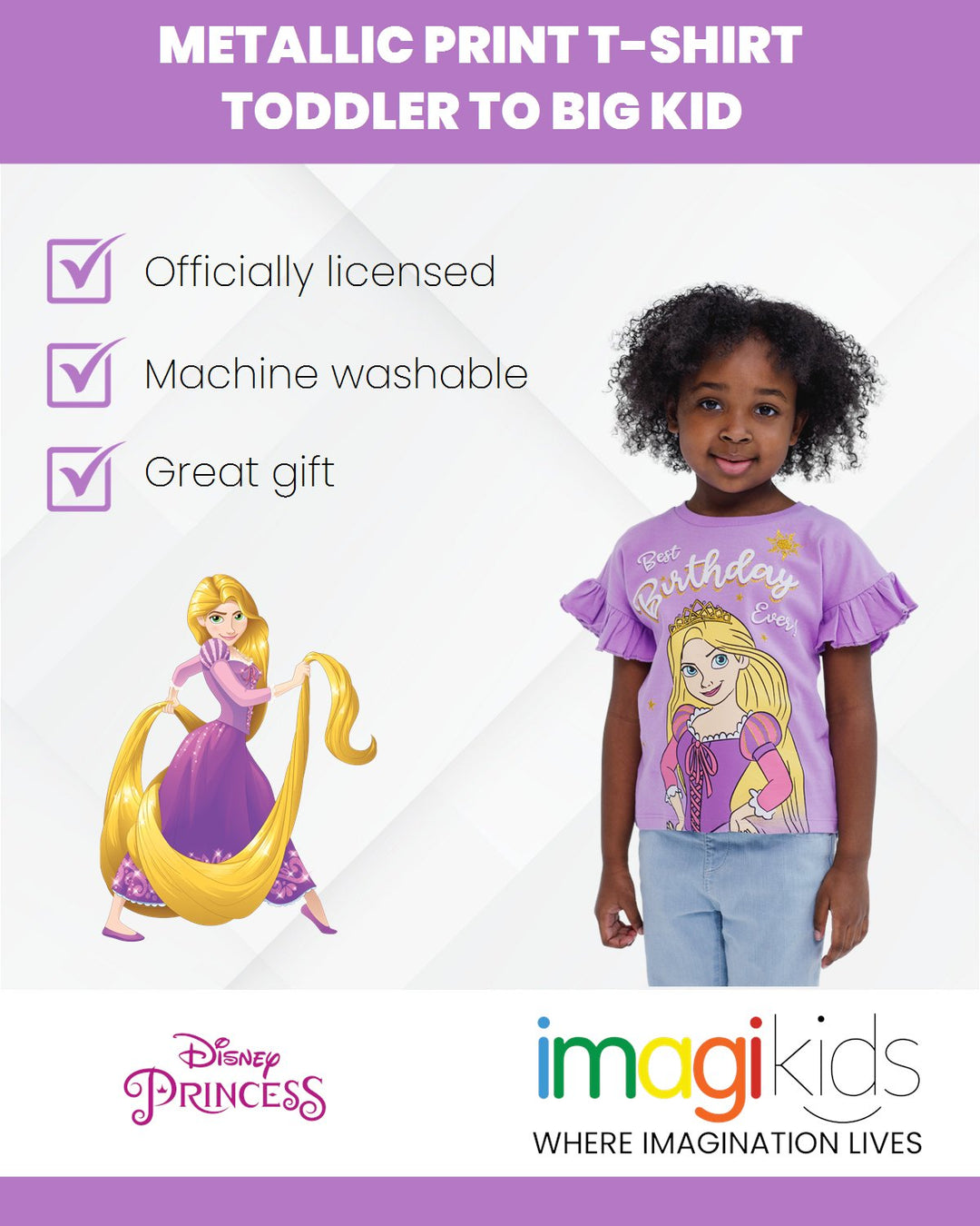 Disney Princess Rapunzel Metallic Print T - Shirt - imagikids