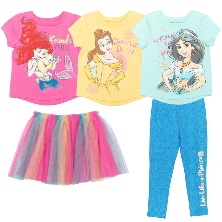 Conjunto de 3 piezas de princesas Disney: camiseta, legging, falda