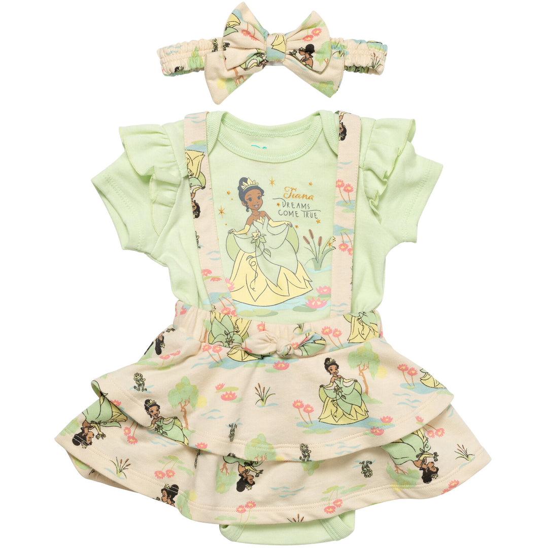 Disney Princess Tiana 3 Piece Outfit Set: Bodysuit French Terry Jumper French Terry Headband – imagikids