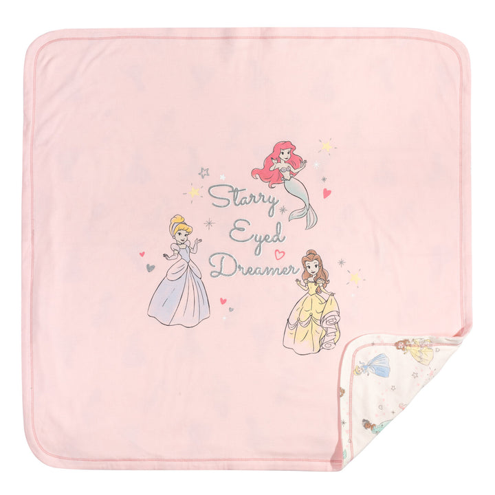 Disney Princess Cuddly Zip Up Sleep N' Play Coverall Headband Burp Cloth and Blanket 4 Piece Outfit Set