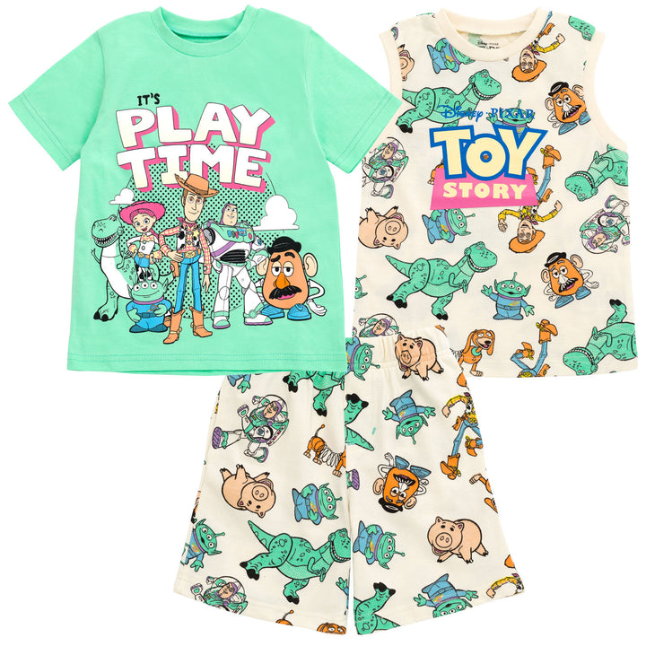 Disney Toy Story T-Shirt Tank Top and French Terry Shorts 3 Piece Outfit Set