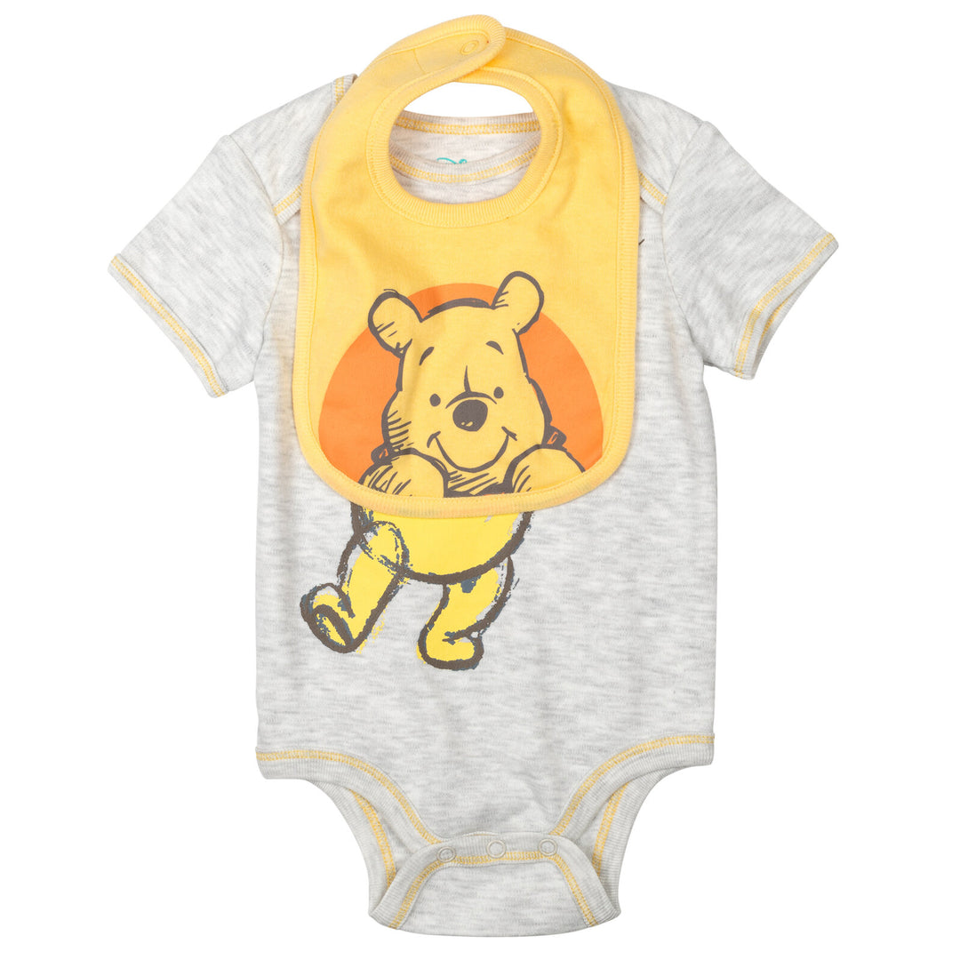 Winnie the Pooh 4 Piece Outfit Set: Bodysuit Pants Bib Hat