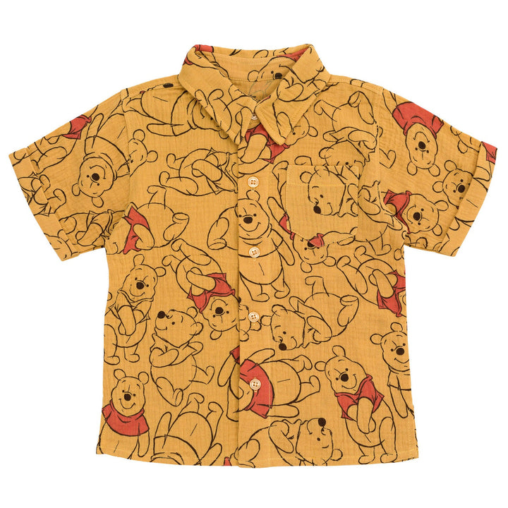 Disney Winnie the Pooh Cotton Gauze Hawaiian Button Down Shirt and Shorts Outfit Set - imagikids