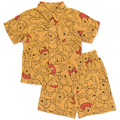 Disney Winnie the Pooh Cotton Gauze Hawaiian Button Down Shirt and Shorts Outfit Set