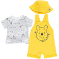 Disney Winnie the Pooh French Terry Short Overalls T-Shirt and Hat 3 Piece Outfit Set