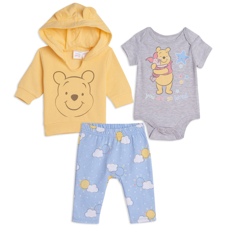 Disney Winnie the Pooh Hoodie Bodysuit and Pants 3 Piece Outfit Set