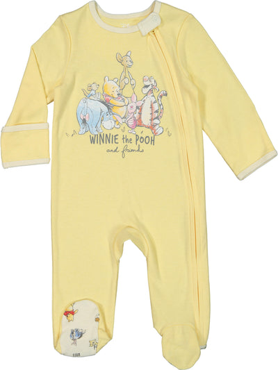 Winnie the Pooh 4 Piece Outfit Set: Sleep N' Play Coverall Bib Blanket Burp Cloth